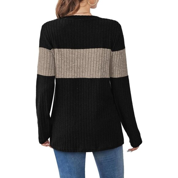 Women’s Trendy Color Block Sweaters Long Sleeve Tops Fall 2025 Winter Fashion - Picture 4 of 5